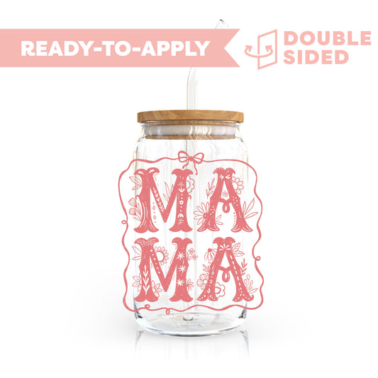 [ Double Sided ] UV DTF Transfer | Botanical Mama Pink