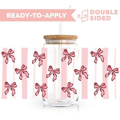 [ Double Sided ] 16oz Cup UV DTF Decal | Coquette Stripe Bow