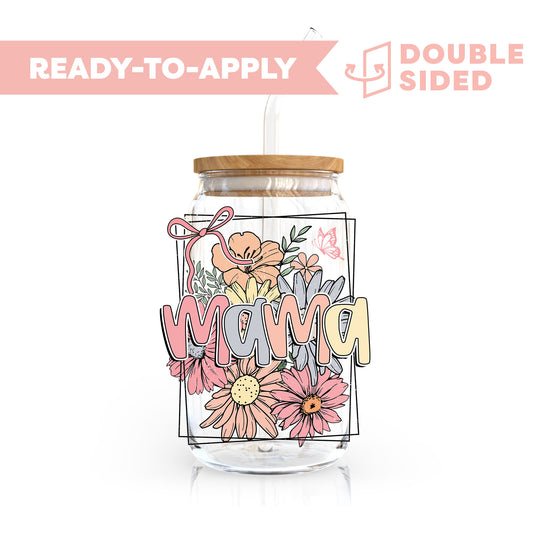[ Double Sided ] UV DTF Transfer | Floral Frame Mama