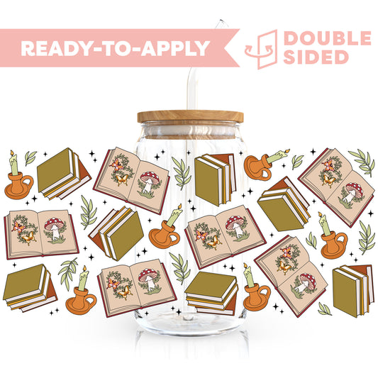 [ Double Sided ] 16oz Cup UV DTF Decal | Cottage Core Book Lover