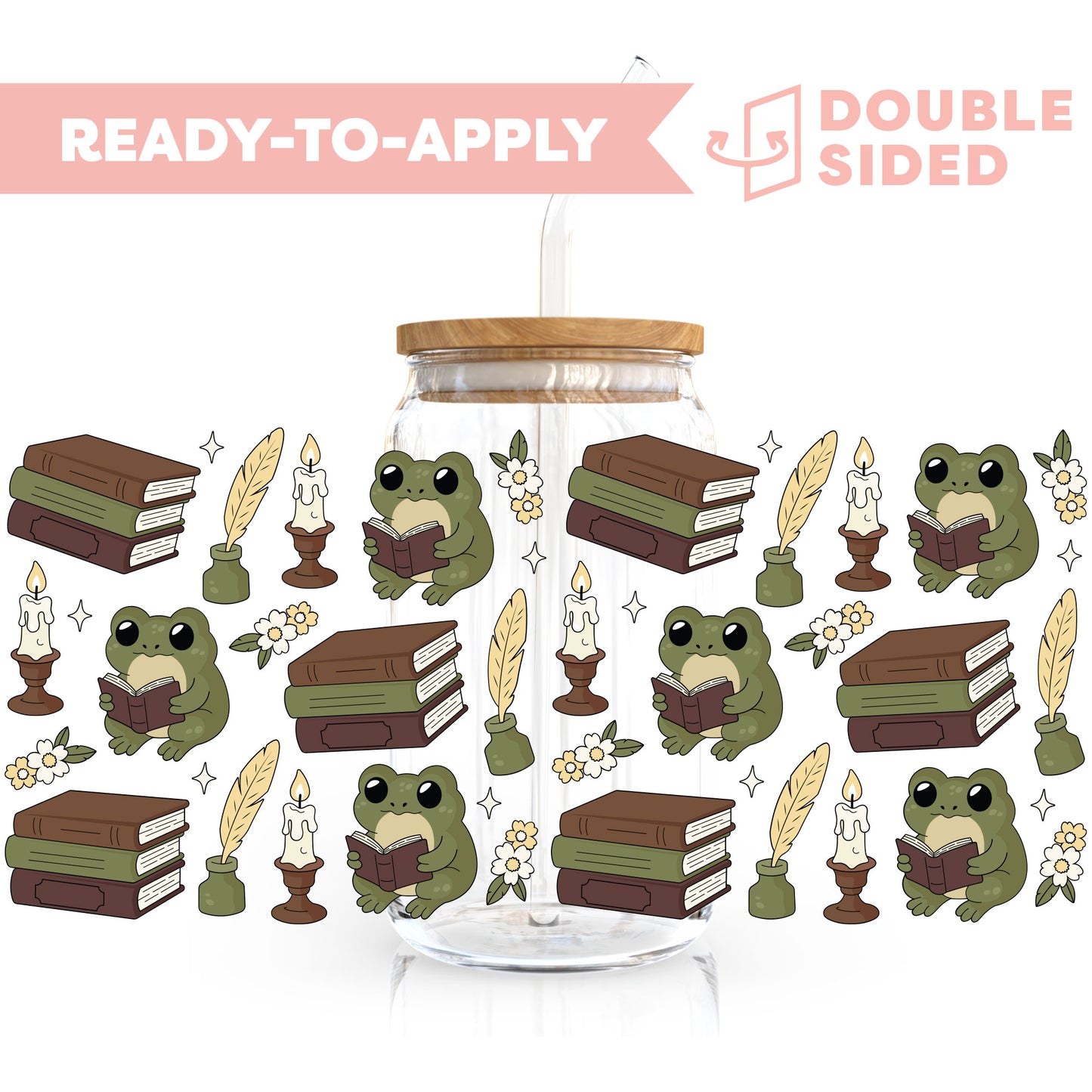 [ Double Sided ] 16oz Cup UV DTF Decal | Froggy Book Club