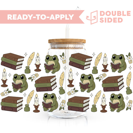[ Double Sided ] 16oz Cup UV DTF Decal | Froggy Book Club