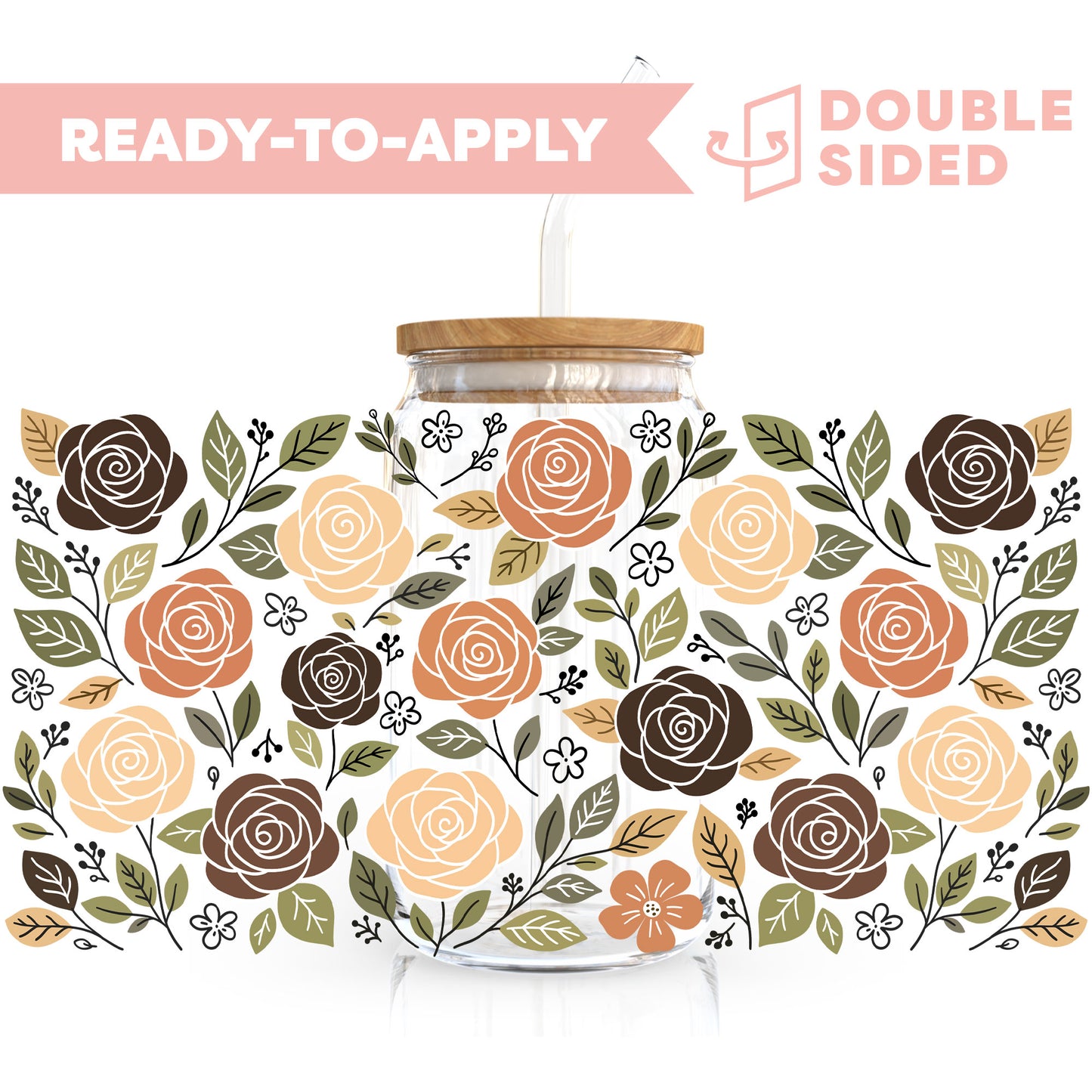 [ Double Sided ] 16oz Cup UV DTF Decal | Fall Rose Field
