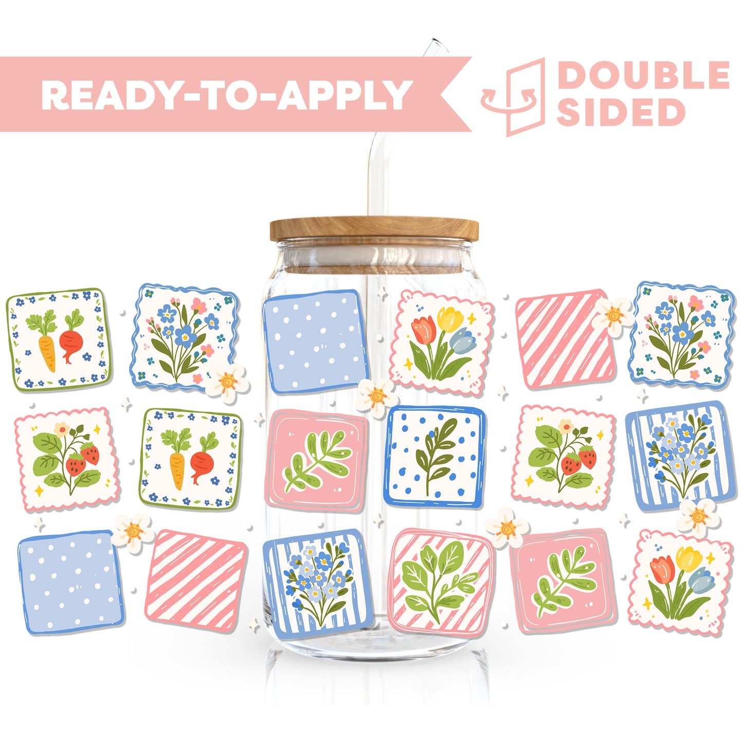 [ Double Sided ] 16oz Cup UV DTF Decal | Cozy Patchwork