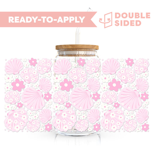 [ Double Sided ] 16oz Cup UV DTF Decal | Summer Pink Seashell