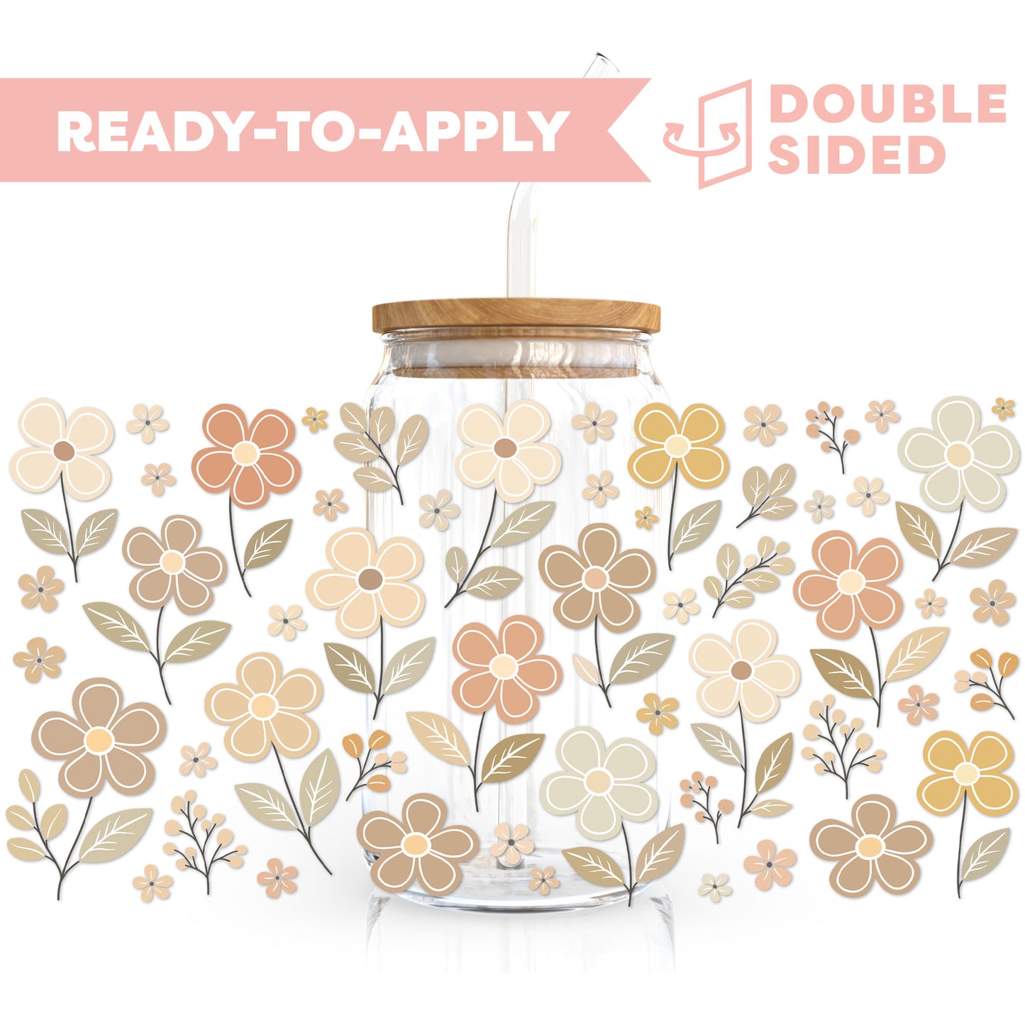 [ Double Sided ] 16oz Cup UV DTF Decal | Boho Daisy Field 🌼