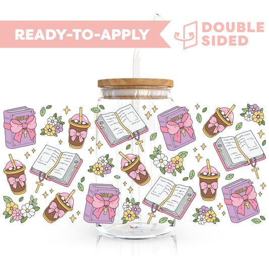 [ Double Sided ] 16oz Cup UV DTF Decal | Faith x Coquette Bow