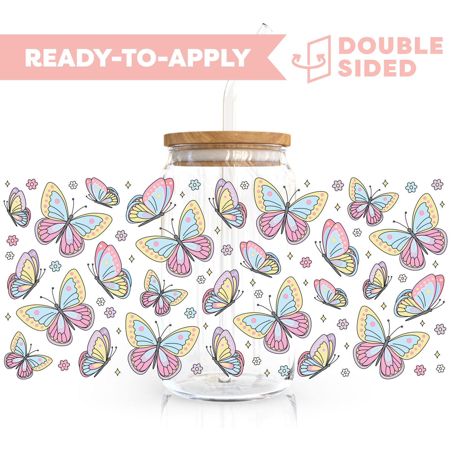 [ Double Sided ] 16oz Cup UV DTF Decal | Spring Butterfly