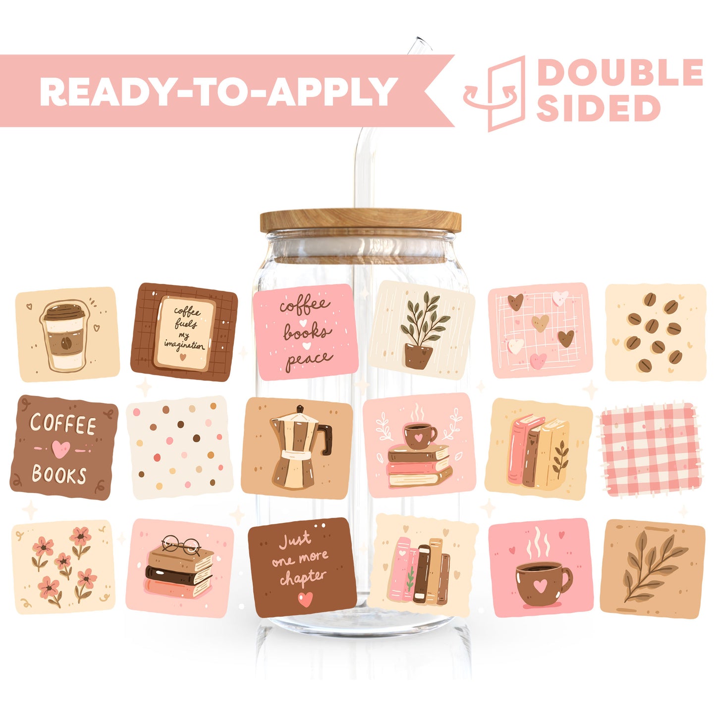 [ Double Sided ] 16oz Cup UV DTF Decal | Coffee Lover Patchwork ☕