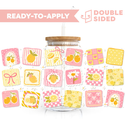 [ Double Sided ] 16oz Cup UV DTF Decal | Lemon Patchwork 🍋