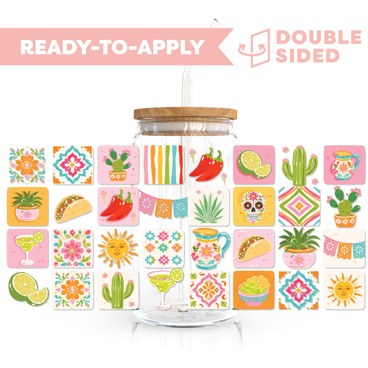 [ Double Sided ] 16oz Cup UV DTF Decal | Fiesta Patchwork 🌵