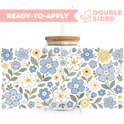 [ Double Sided ] 16oz Cup UV DTF Decal | Blue Floral Field 🦋
