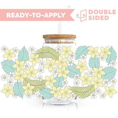 [ Double Sided ] 16oz Cup UV DTF Decal | Yellow Plumeria
