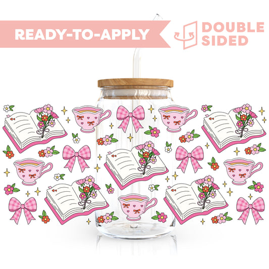 [ Double Sided ] 16oz Cup UV DTF Decal | Coquette Reading Time