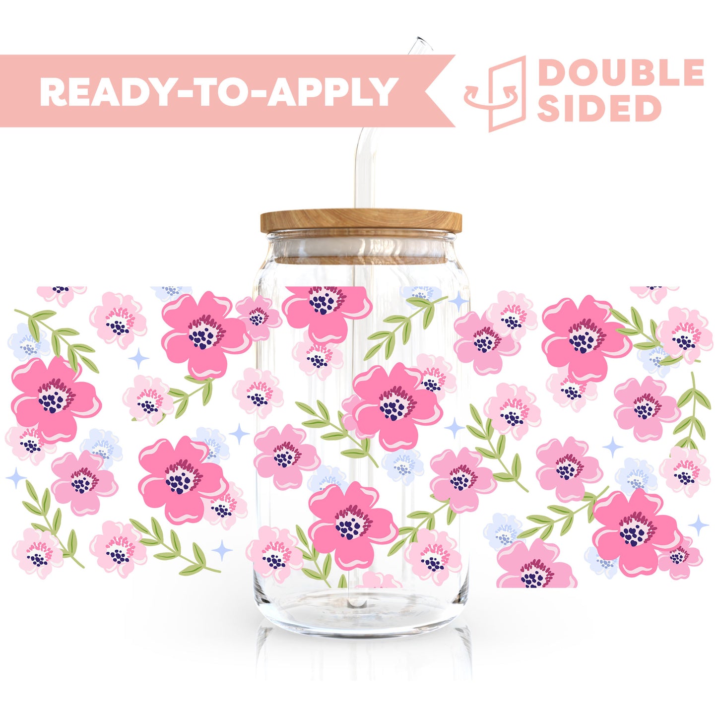 [ Double Sided ] 16oz Cup UV DTF Decal | Blush Wildflower