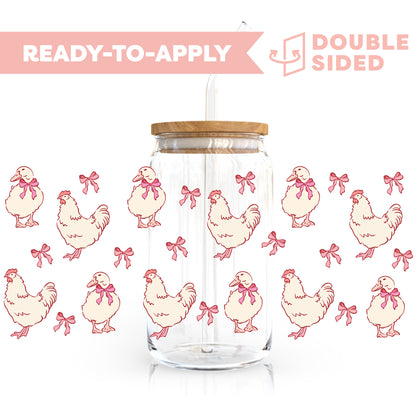 [ Double Sided ] 16oz Cup UV DTF Decal | Coquette Bow Chicken & Duck
