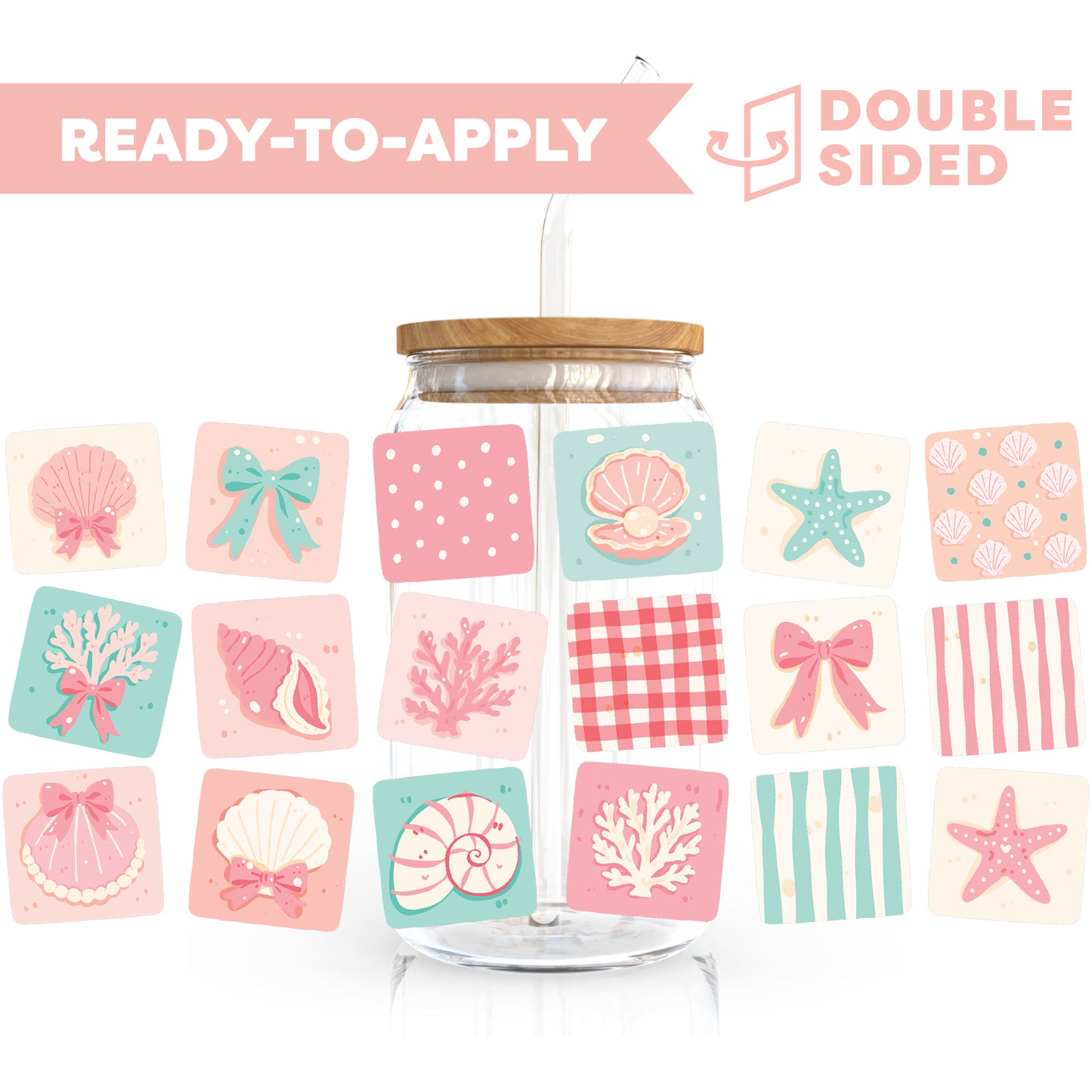 [ Double Sided ] 16oz Cup UV DTF Decal | Coquette Beach Patchwork 🌴🎀