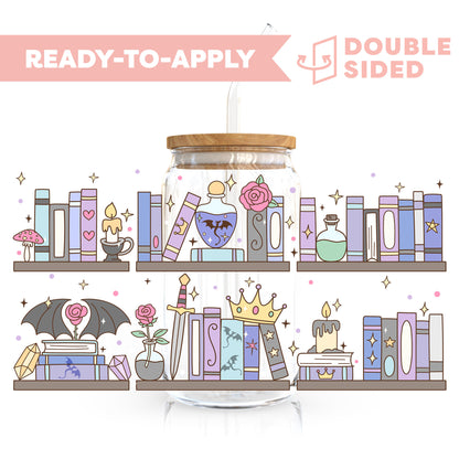 [ Double Sided ] 16oz Cup UV DTF Decal | Romantasy Bookshelf