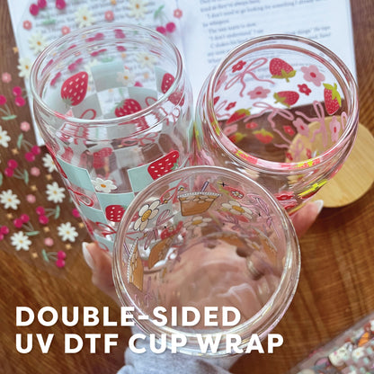 [ Double Sided ] 16oz Cup UV DTF Decal | Floral Pickleball Paddle