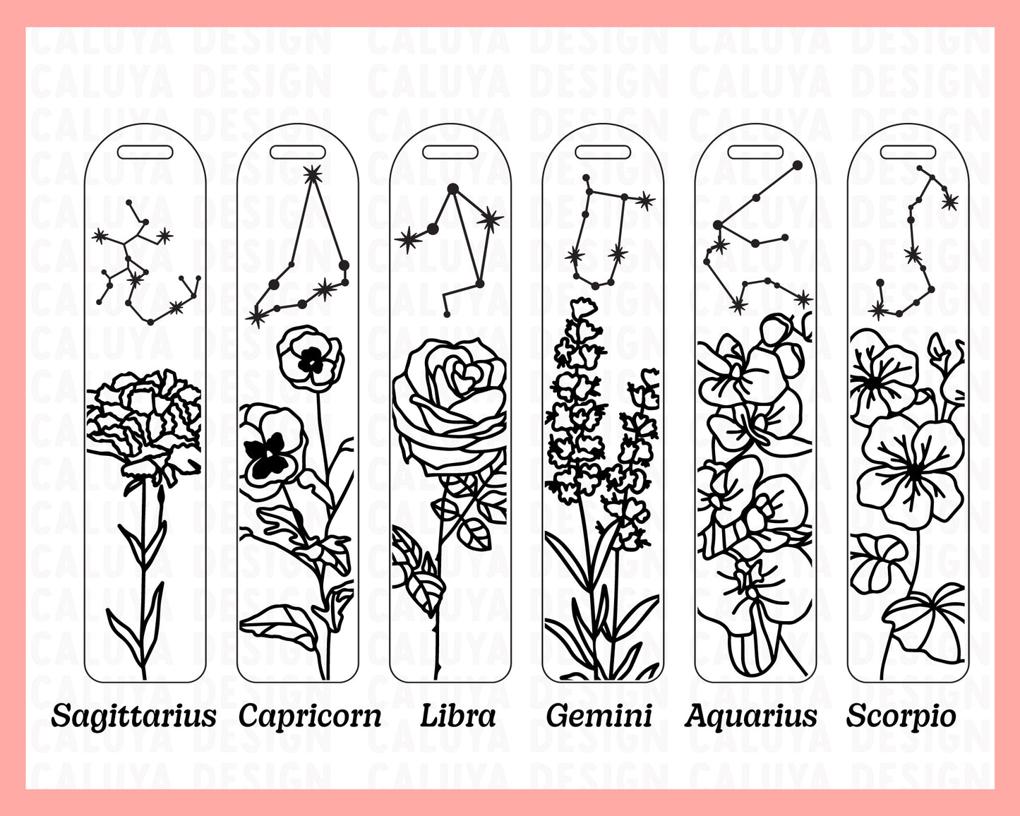 Floral Zodiac Bookmark SVG | 12 Pack