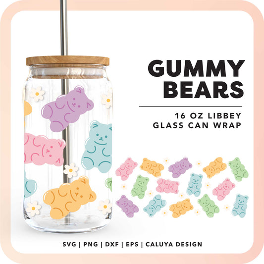 16oz Libbey Can Cup Wrap SVG | Flower Gummy Bear SVG