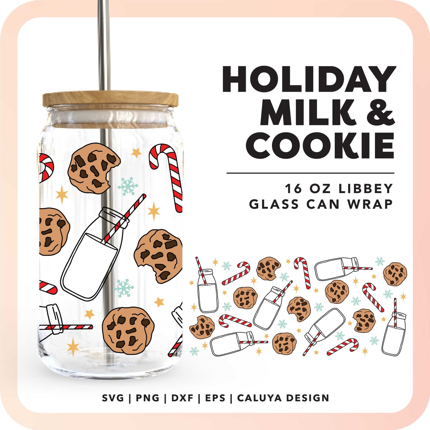 [ Digital File ] 16oz Libbey Can Wrap SVG | Holiday Milk & Cookie SVG