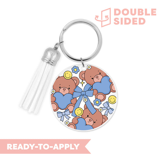 [ Double Sided ] Circle UV DTF Decal | Blue Teddy Bear