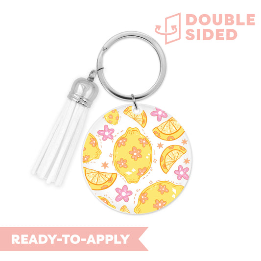 [ Double Sided ] Circle UV DTF Decal | Floral Lemon