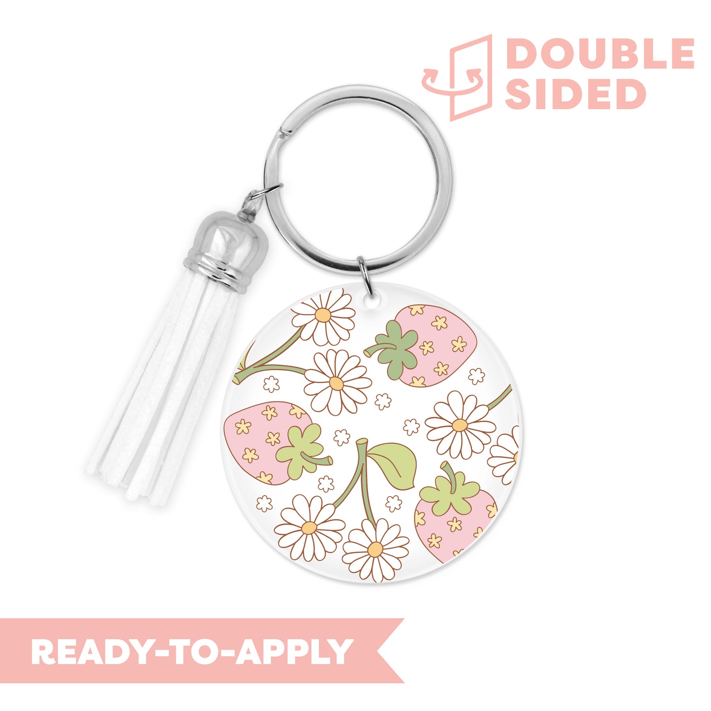 [ Double Sided ] Circle UV DTF Decal | Retro Floral Strawberry