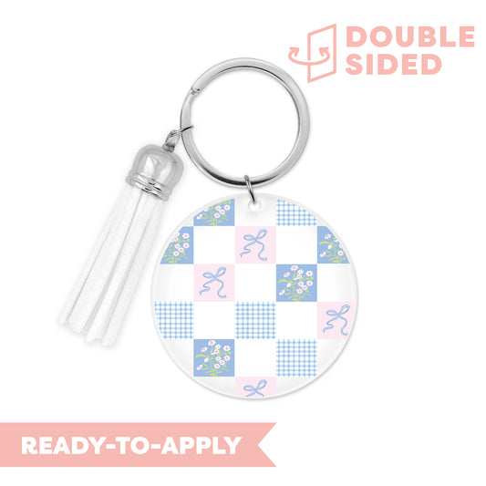 [ Double Sided ] Circle UV DTF Decal | Blue Coquette Checkered