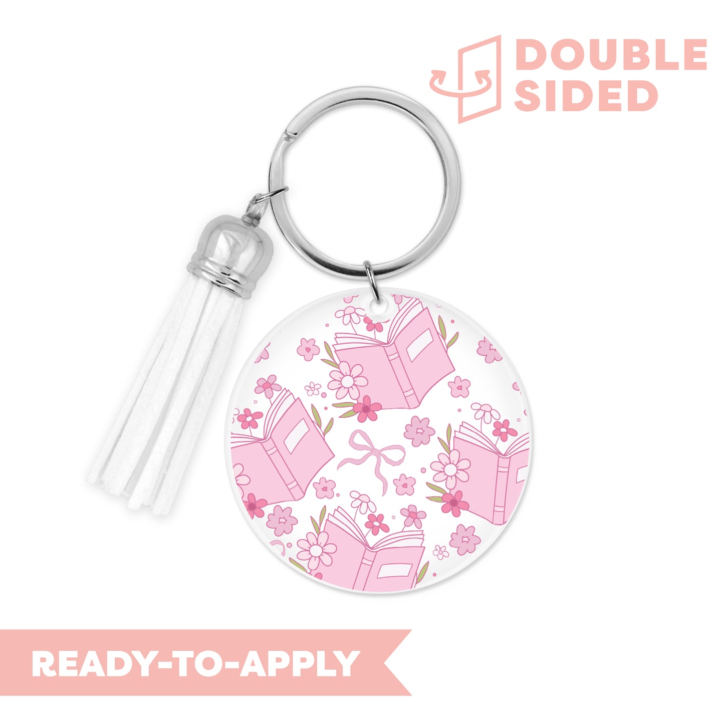 [ Double Sided ] Circle UV DTF Decal | Floral Book Pink