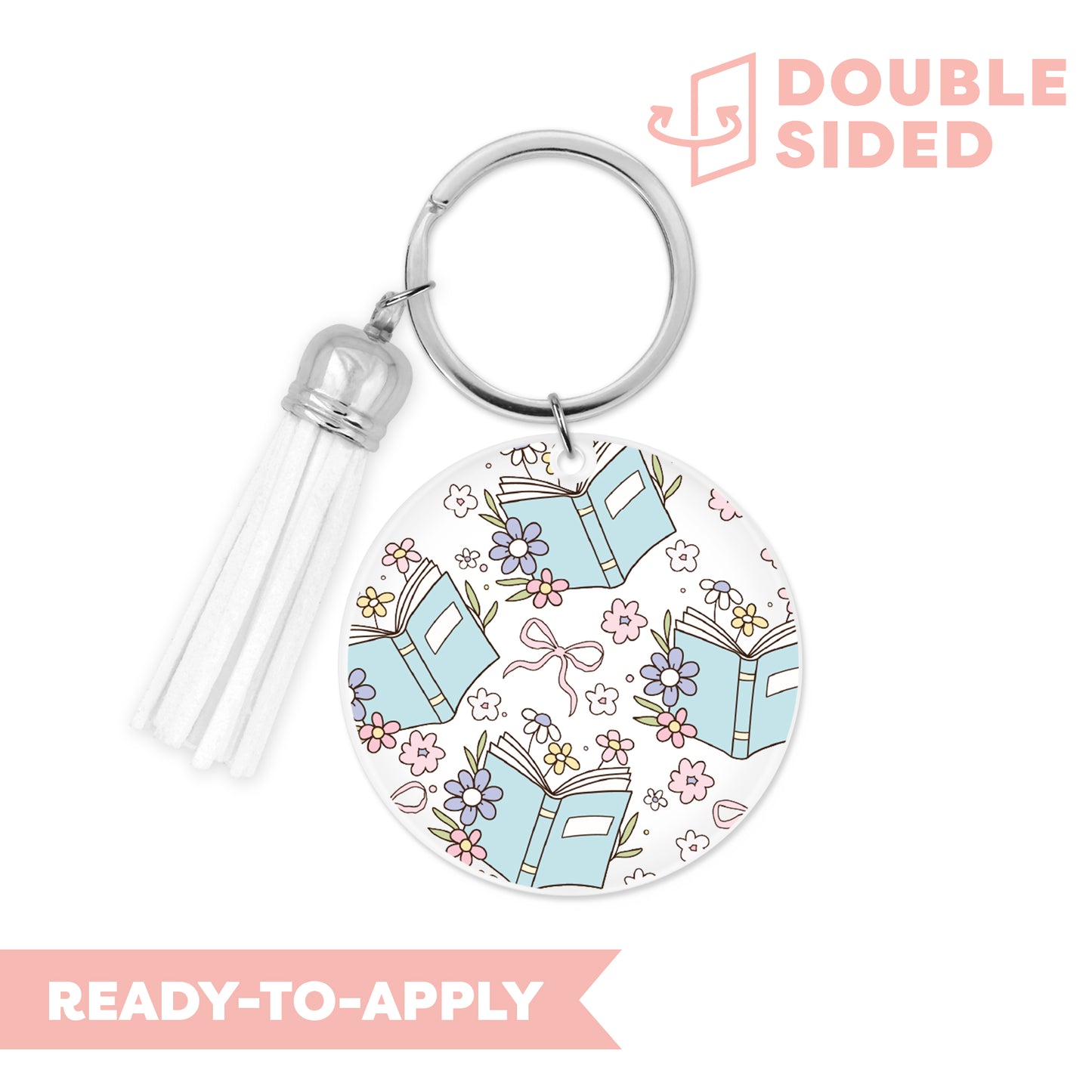 [ Double Sided ] Circle UV DTF Decal | Floral Book Blue