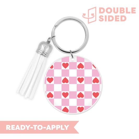 [ Double Sided ] Circle UV DTF Decal | Checkered Heart