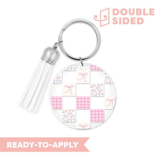 [ Double Sided ] Circle UV DTF Decal | Pink Coquette Checkered
