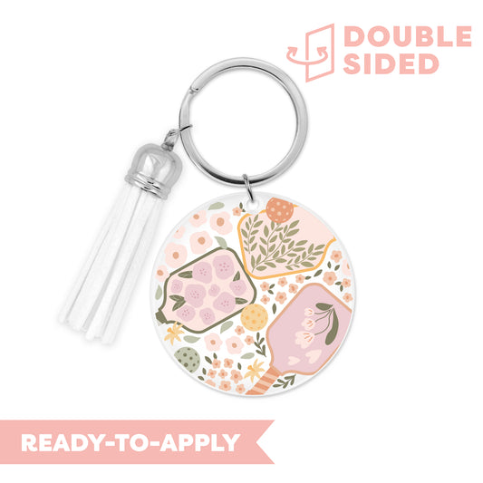 [ Double Sided ] Circle UV DTF Decal | Floral Pickleball Paddle