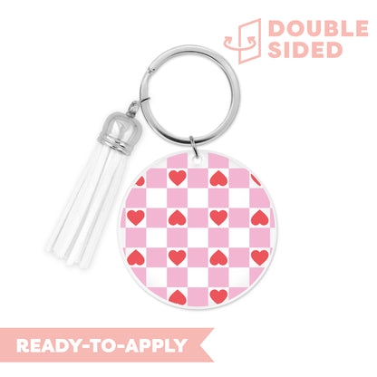 [ Double Sided ] Circle UV DTF Decal | Heart Checkered