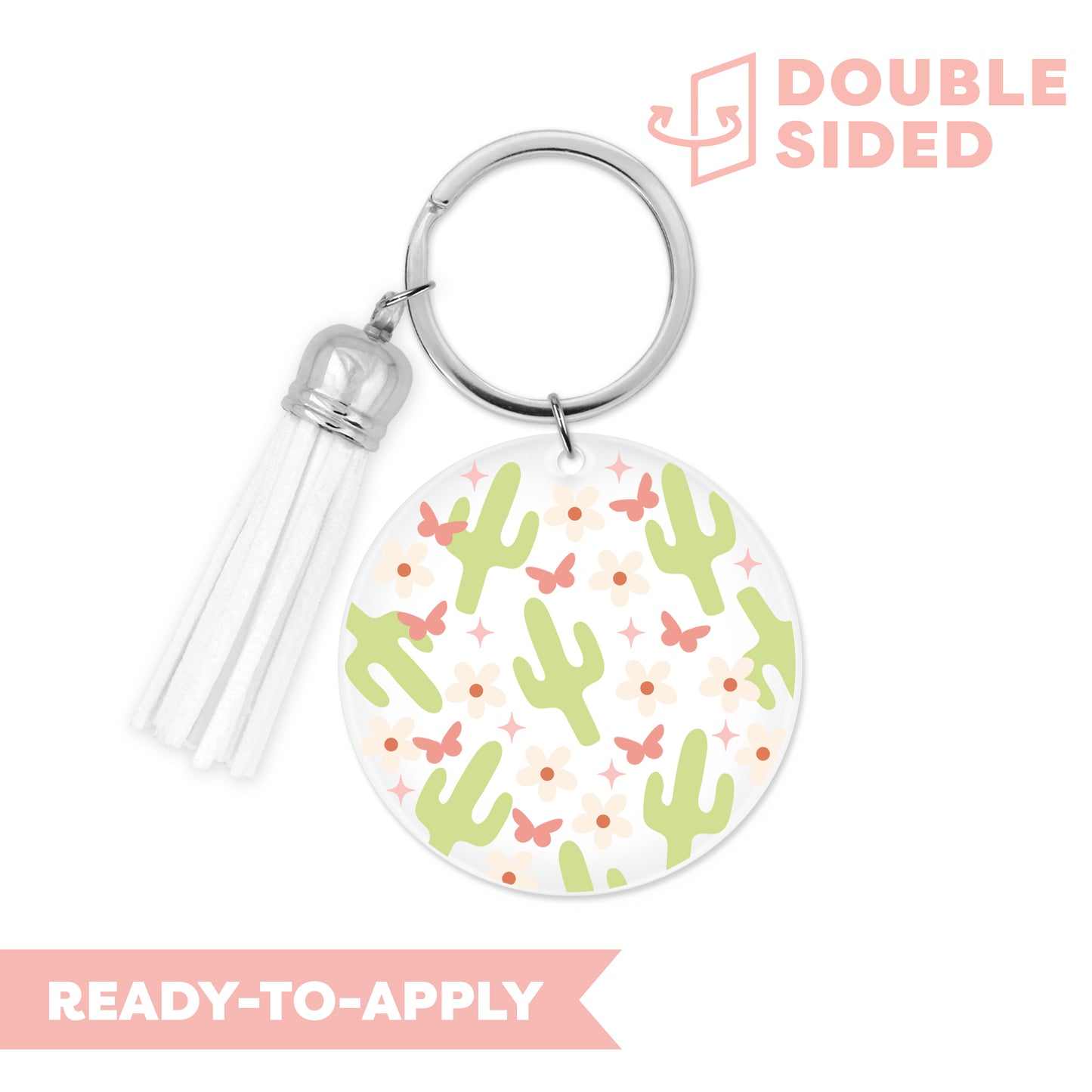 [ Double Sided ] Circle UV DTF Decal | Floral Cactus