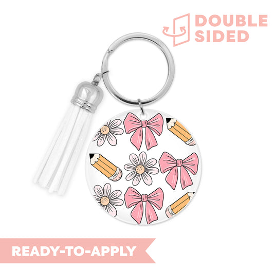 [ Double Sided ] Circle UV DTF Decal | Bow & Pencil
