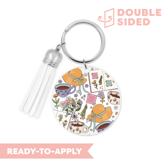 [ Double Sided ] Circle UV DTF Decal | Tea Time Cottage Core
