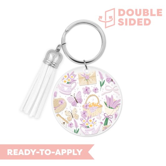 [ Double Sided ] Circle UV DTF Decal | Lavender Picnic Field