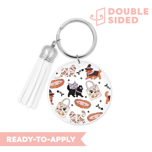 [ Double Sided ] Circle UV DTF Decal | Spooky Kitties