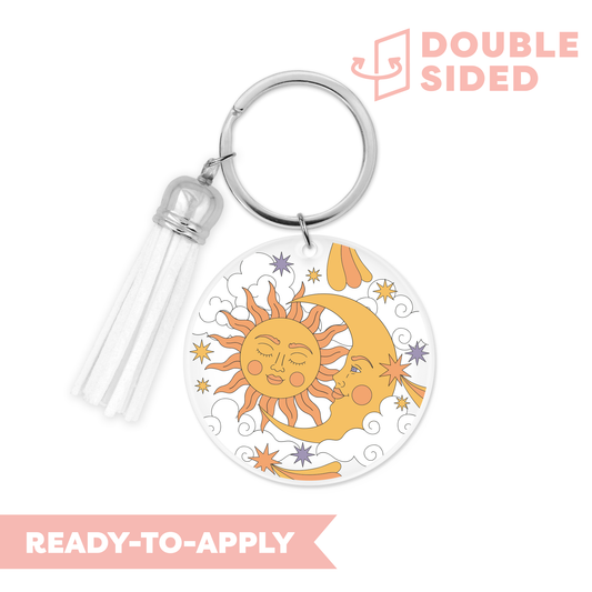 [ Double Sided ] Circle UV DTF Decal | Celestial Sun & Moon