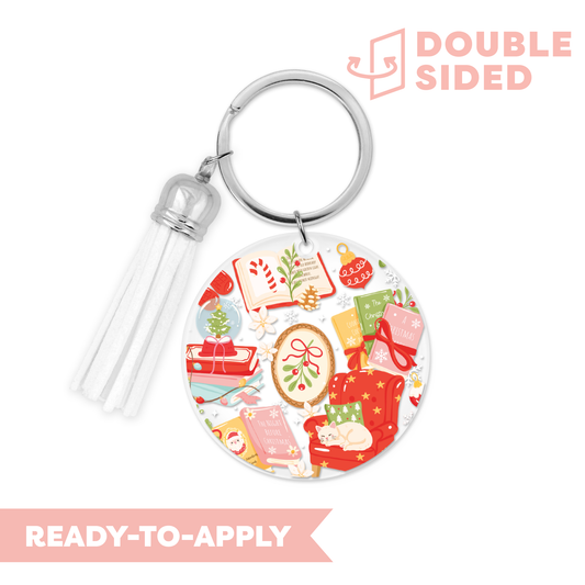 [ Double Sided ] Circle UV DTF Decal | Merry Bookish Christmas