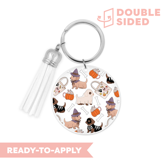 [ Double Sided ] Circle UV DTF Decal | Spooky Puppies