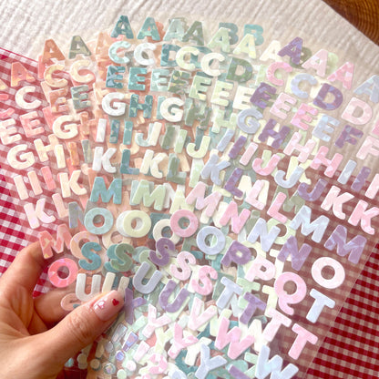 [ Single Sided ] Holographic Letter Sticker Sheet | Bubble Letters