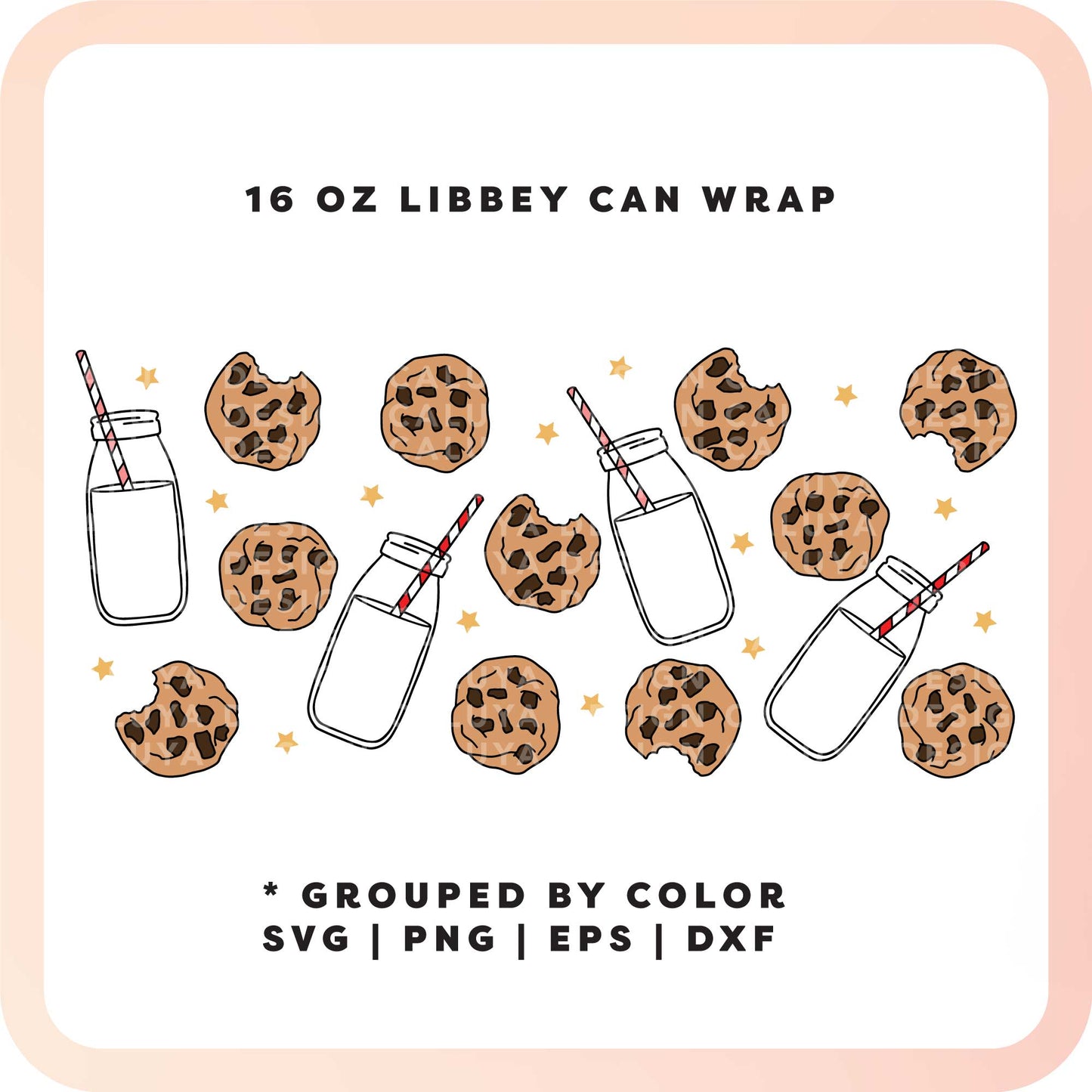 [ Digital File ] 16oz Libbey Can Wrap SVG | Milk & Cookie SVG