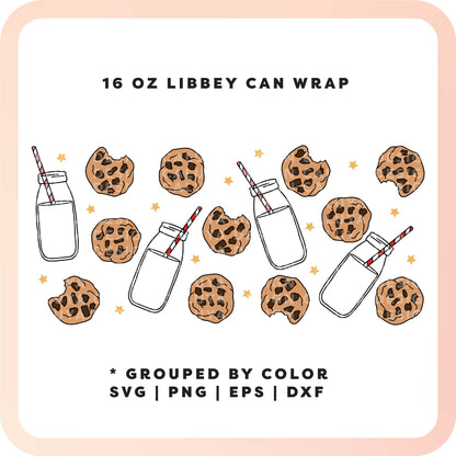 [ Digital File ] 16oz Libbey Can Wrap SVG | Milk & Cookie SVG