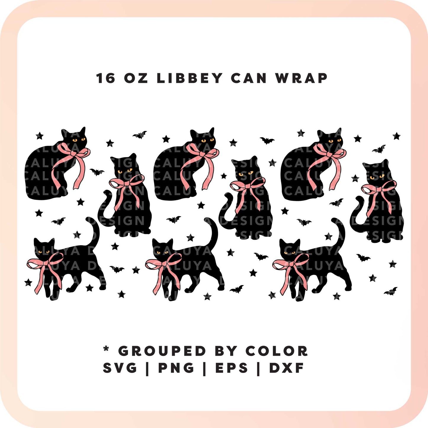 [ Digital File ] 16oz Libbey Can Wrap SVG | Black Cat