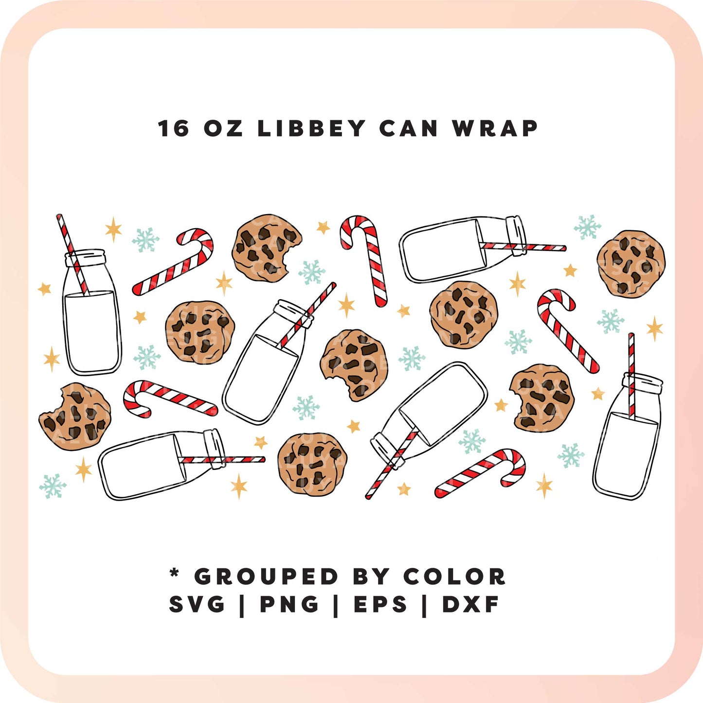 [ Digital File ] 16oz Libbey Can Wrap SVG | Holiday Milk & Cookie SVG