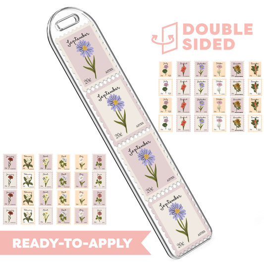[ Double Sided ] Bookmark UV DTF Decal | Birth Month Flower Stamp